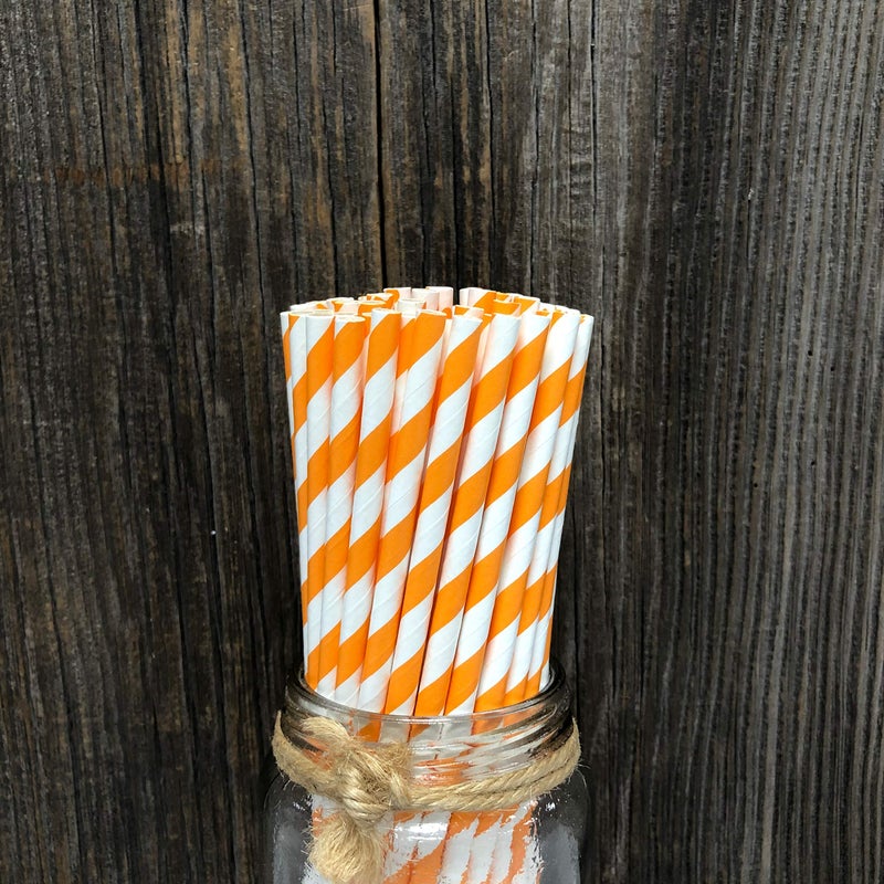 Outside the Box Papers Striped Paper Straws - Party Supply - Orange and White - 7.75 Inches - 50 Pack - Outside the Box Papers Brand - Image 3